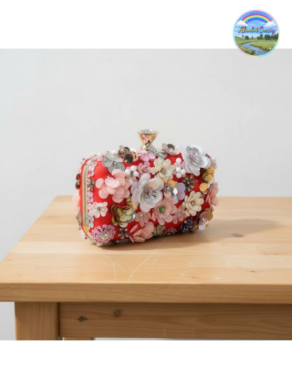 3D Flower Evening Clutch with Chain Strap & Wristlet - Formal Party Bag